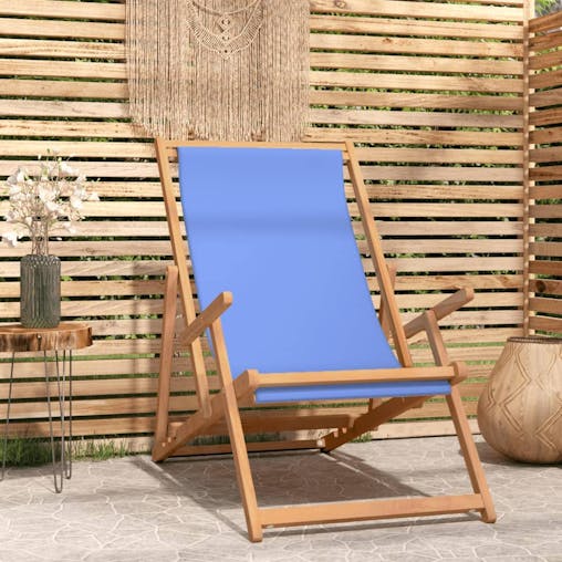 NNEVL Folding Beach Chair Solid Wood Teak Blue