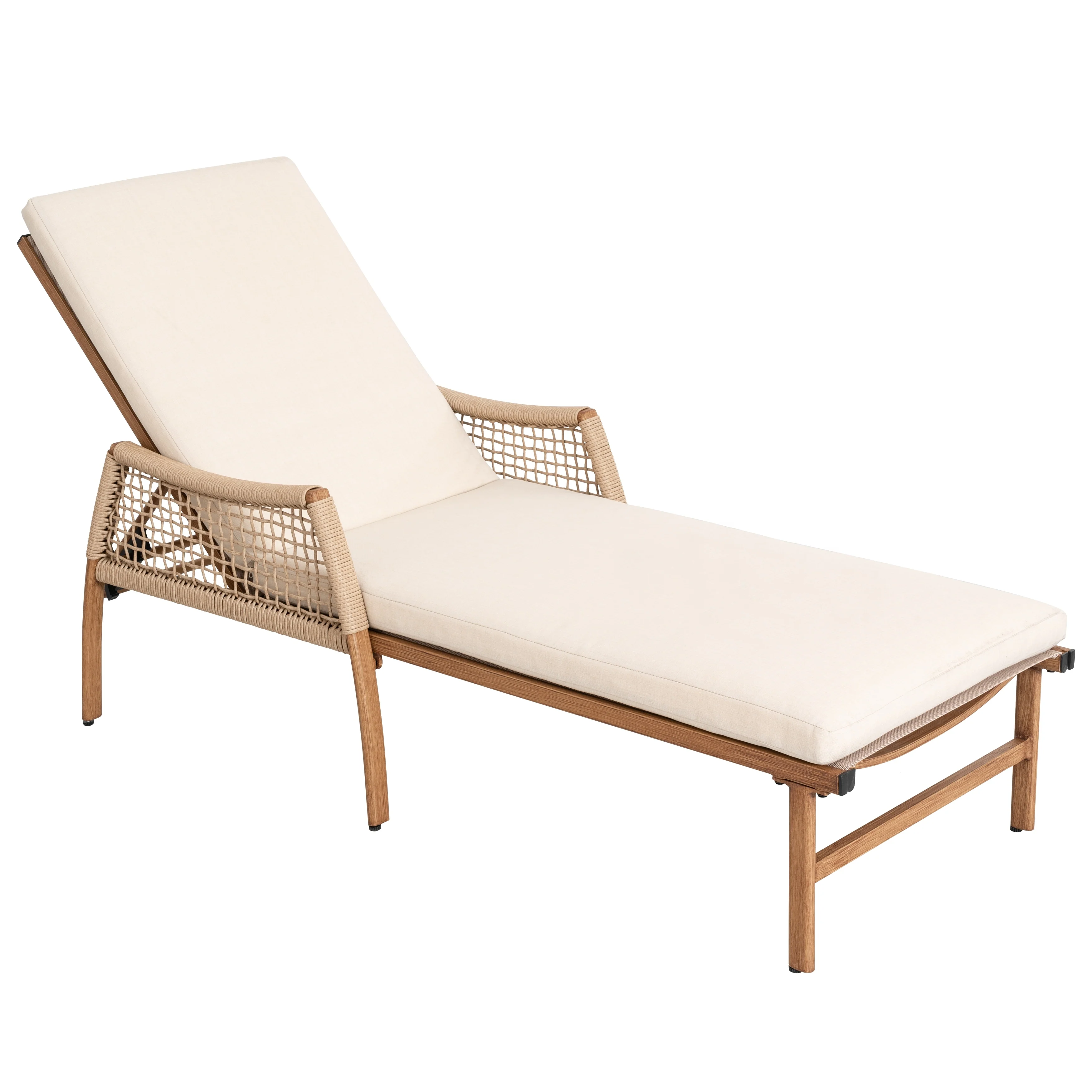 Outdoor Aluminum and Rattan Chaise Lounge Chair with 6 Adjustable Backrest