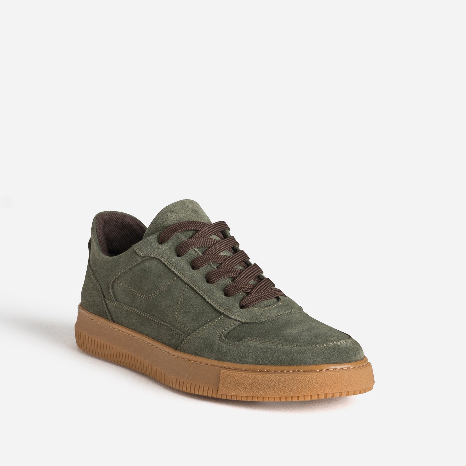 Tennis kaki cuir velours