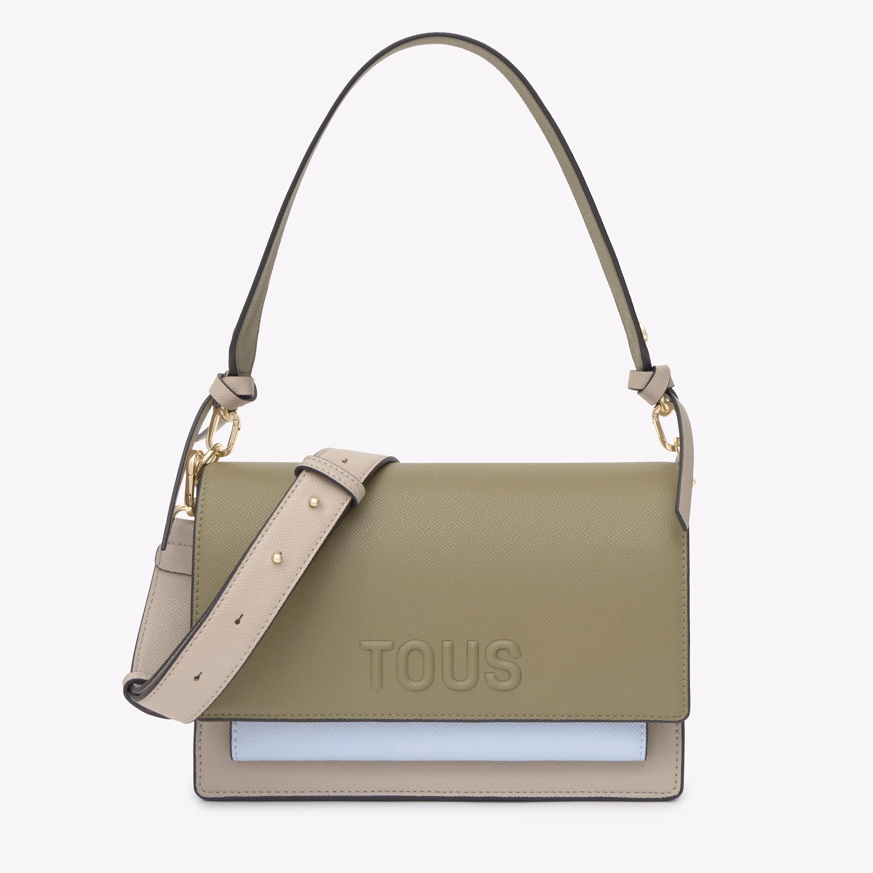 Bandolera mediana topo y verde Audree Saffiano