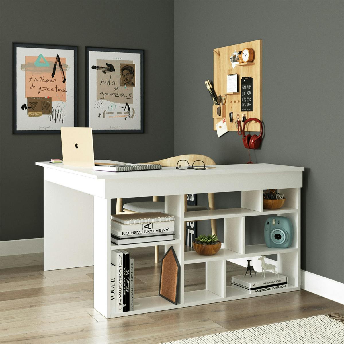 Bureau d'angle blanc avec niches de rangement MARFA