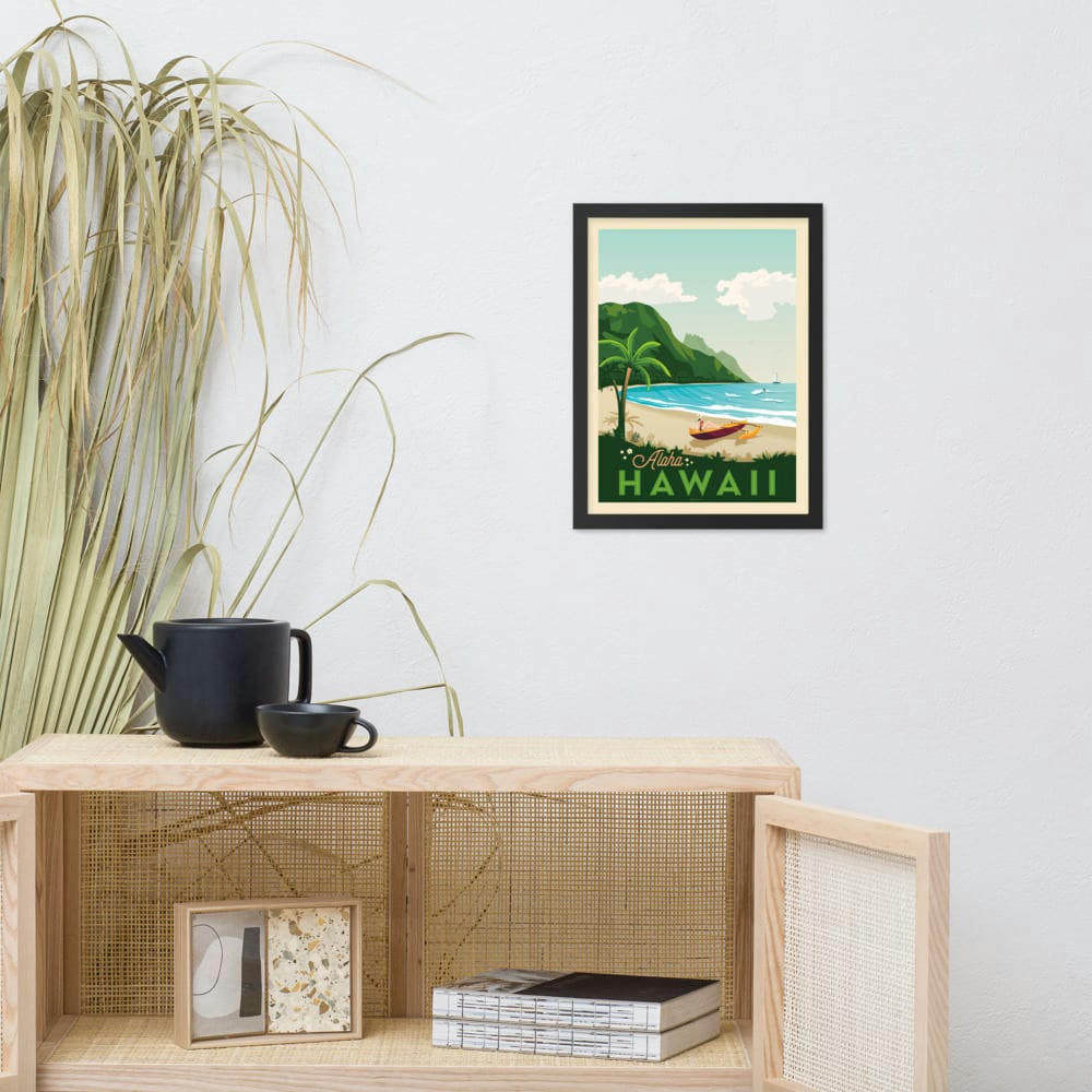 - Affiche Hawaii Etats-Unis + Cadre Bois noir 21x29,7 cm