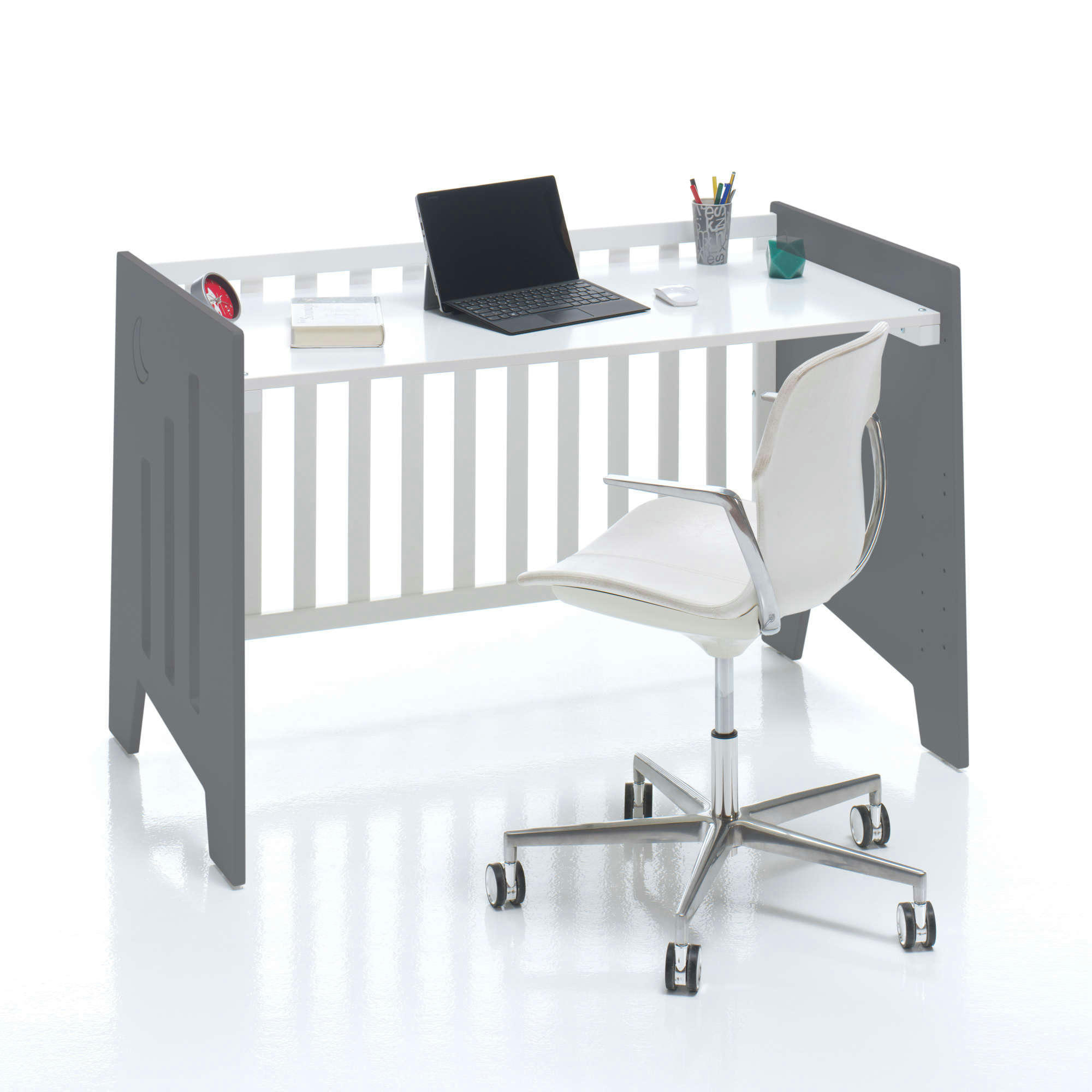 OMNI - Lit bébé - bureau (2en1) 60x120 cm en gris marengo