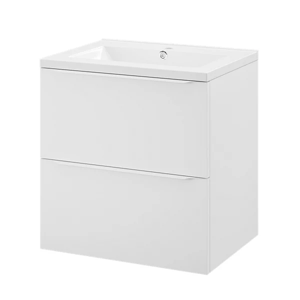 Meuble vasque suspendu blanc mat l.60 cm Imandra   plan vasque blanc céramique Nira, GoodHome
