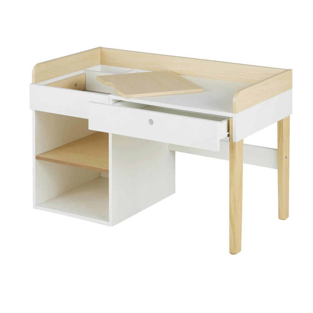 TIMI - Bureau maternelle multi-rangements blanc et beige