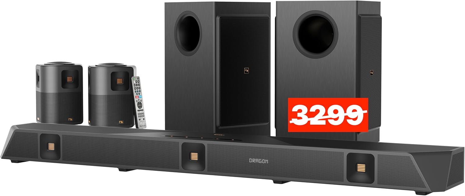 Nakamichi Dragon 11.4.6-Ch Surround System w Dolby Atmos/DTS:X Pro (Pro Cinema Engine)  HiFi AMTs  Dual-Opposing 8 Subs  Bipolar Surr  6 Discrete Height Ch  3000 Watts Max Output. AVR-Grade Soundbar