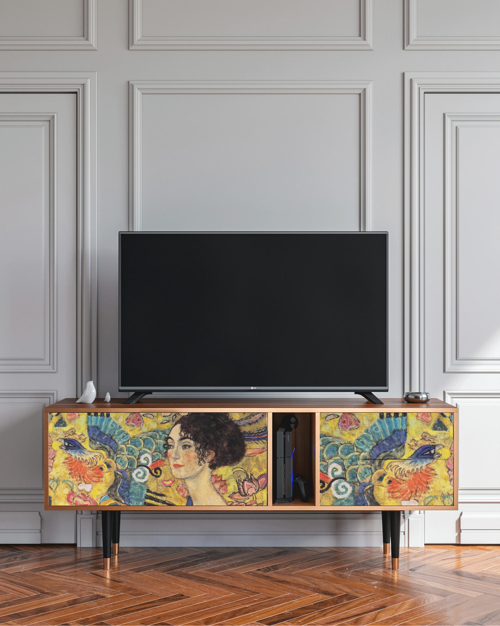 LADY WITH FAN BY GUSTAV KLIMT - Meuble TV  jaune 2 tiroirs et 2 portes L 170 cm