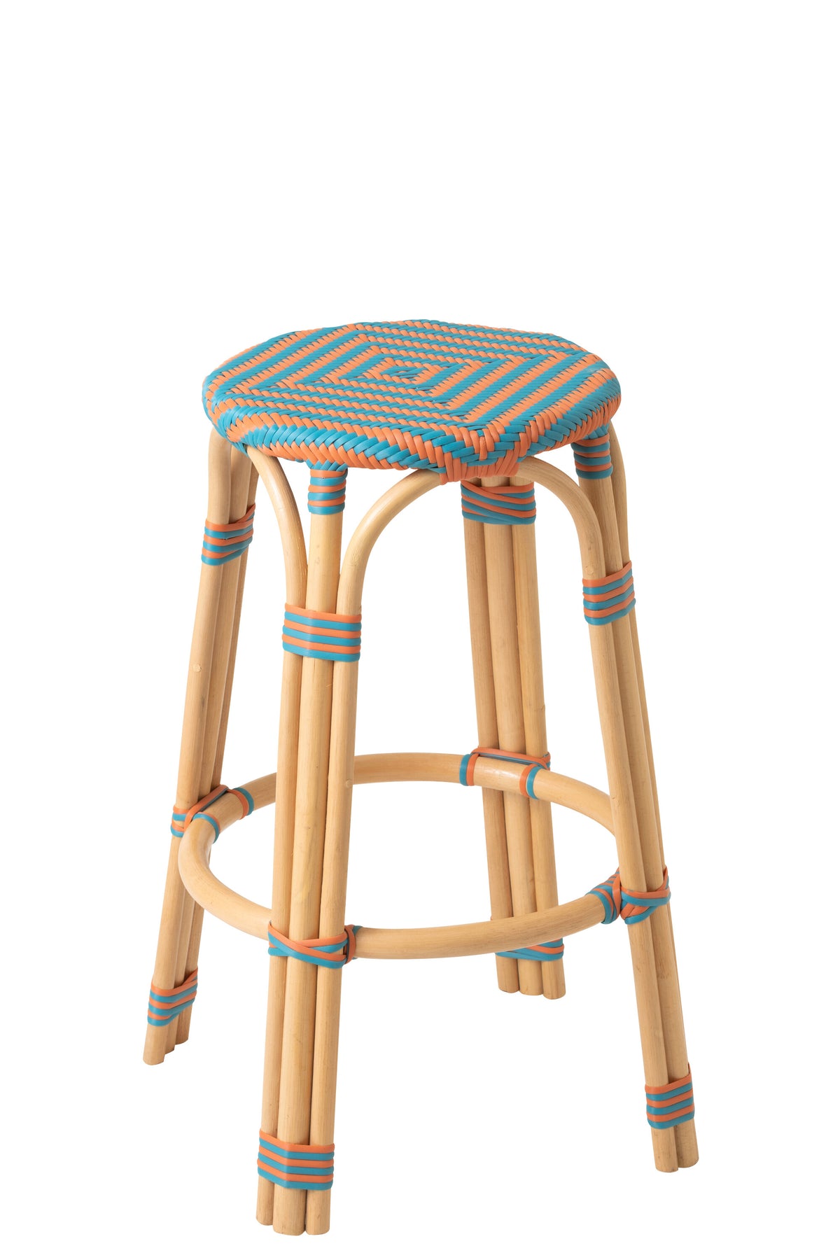 J-Line kruk Geo - polyresin/rotan - oranje/turquoise - 2 stuks
