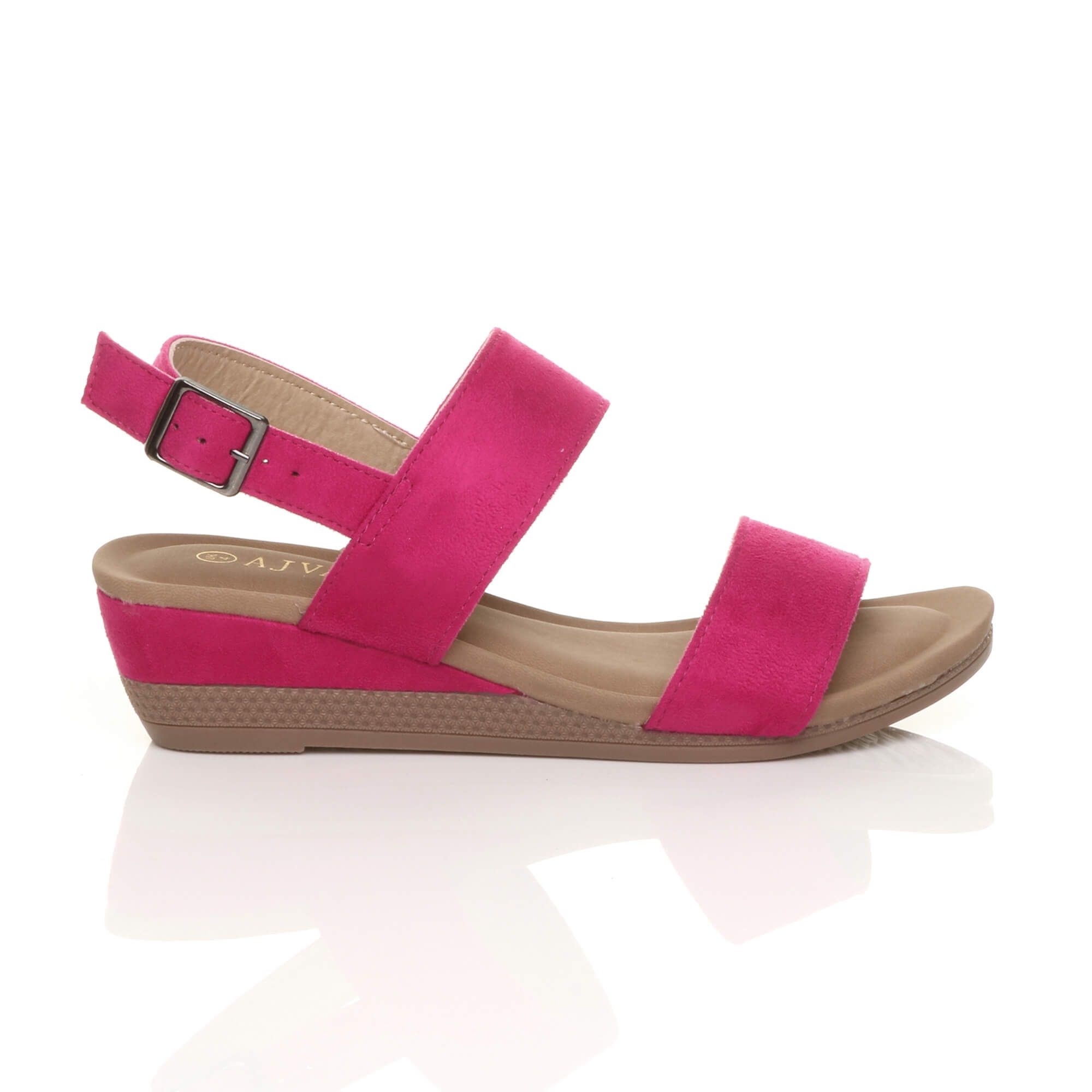 AJVANI Low Heel Strappy Slingback Faux Suede Wedges