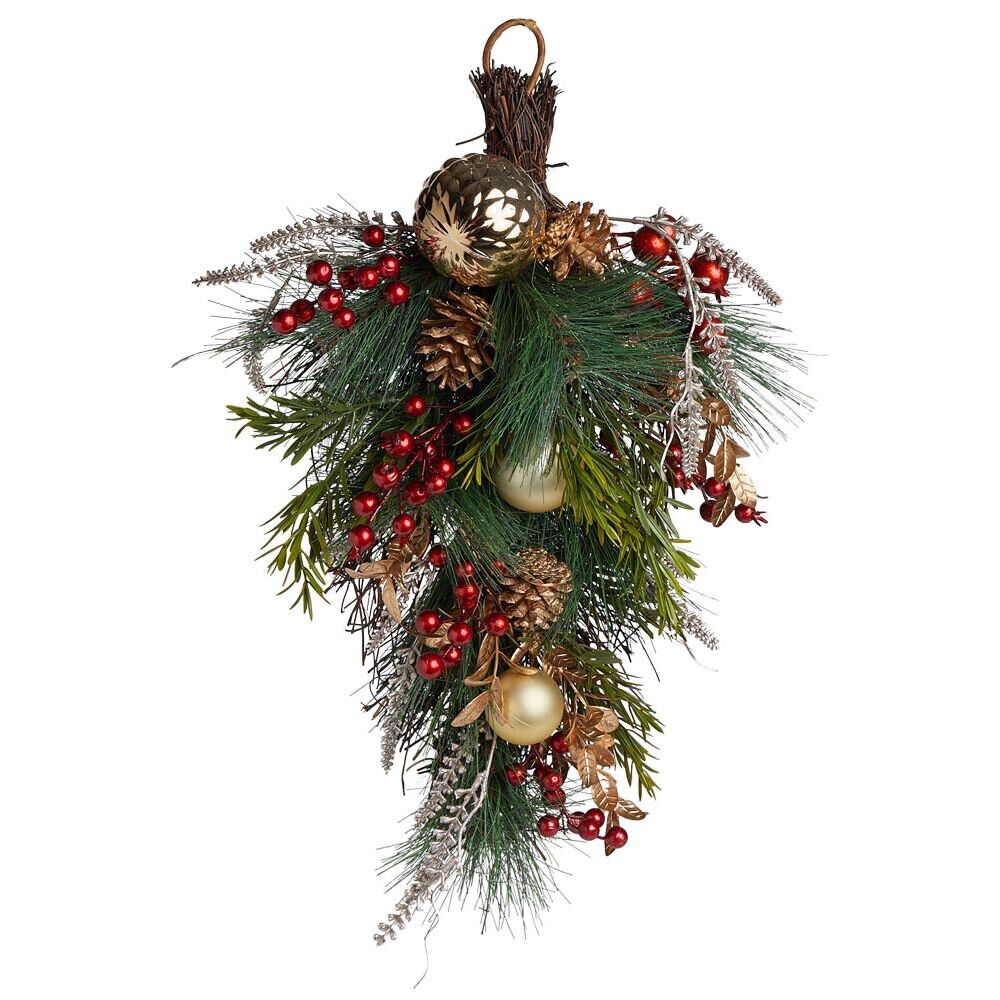 Décoration de No&euml;l doré et rouge à suspendre ou poser H50cm
