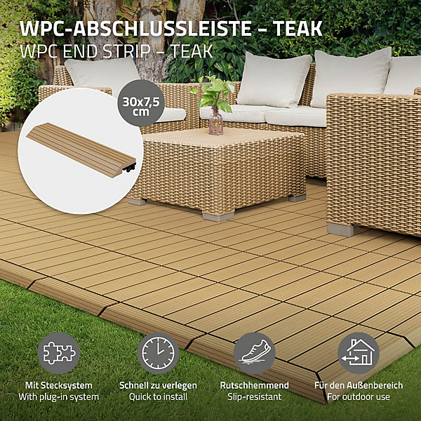 Bordure de finition ML-Design angle droit 38x2x7,5cm teck avec drainage et structure de support