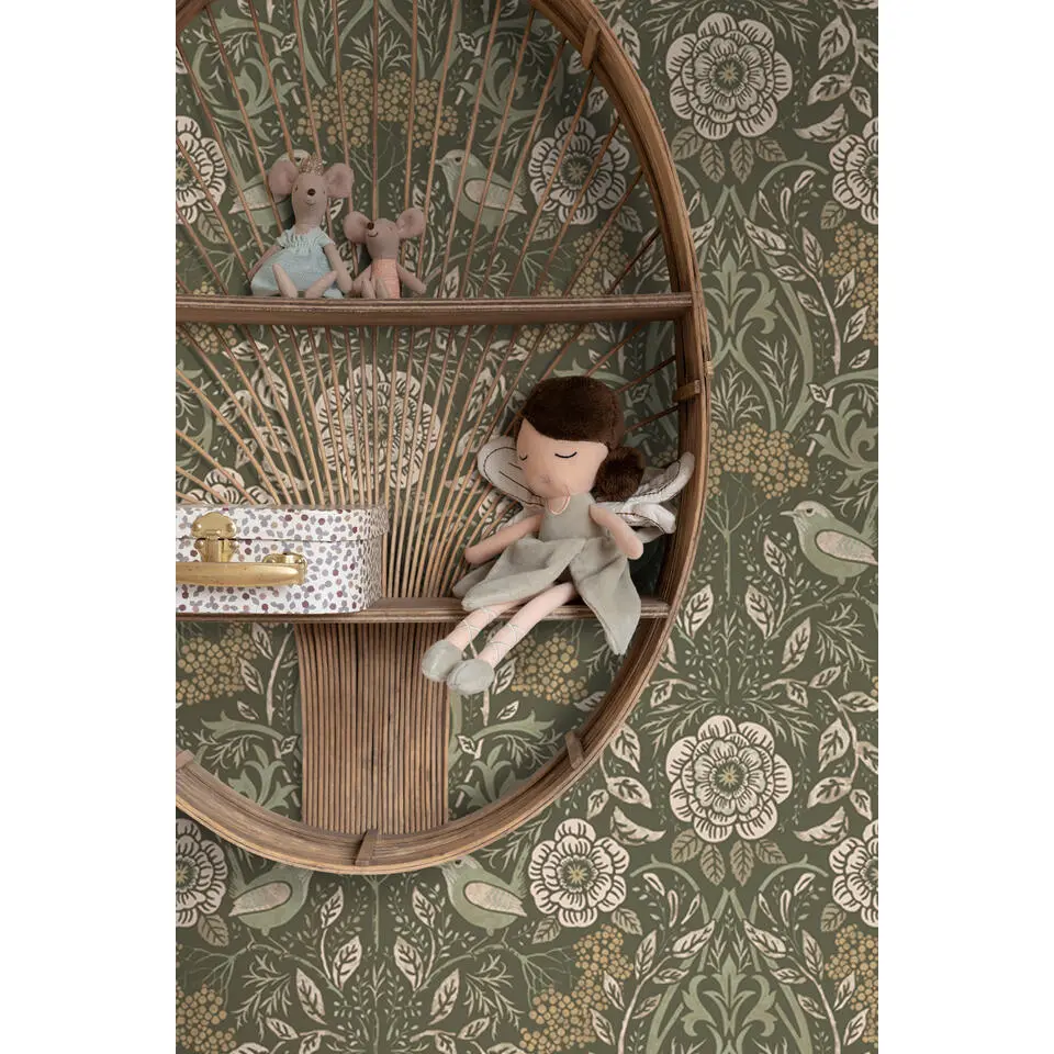 ESTAhome behang bloemen en vogels donkergroen - 53 cm x 10.05 m