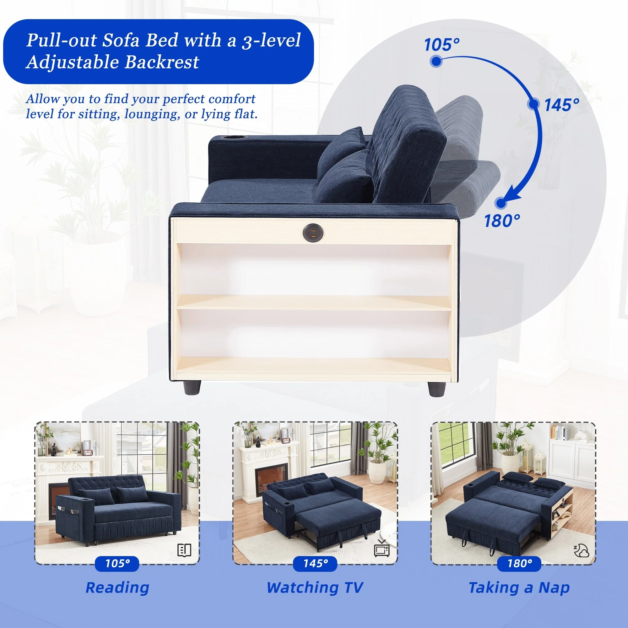 Pull-Out Sofa Bed Convertible Couch Loveseat Sofa Modern Sleeper Sofa With Adjustable Backrest