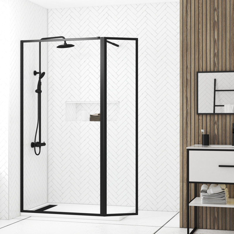 Paroi de douche avec volet Dark Edge noire 100   40 x 200 cm AURLANE