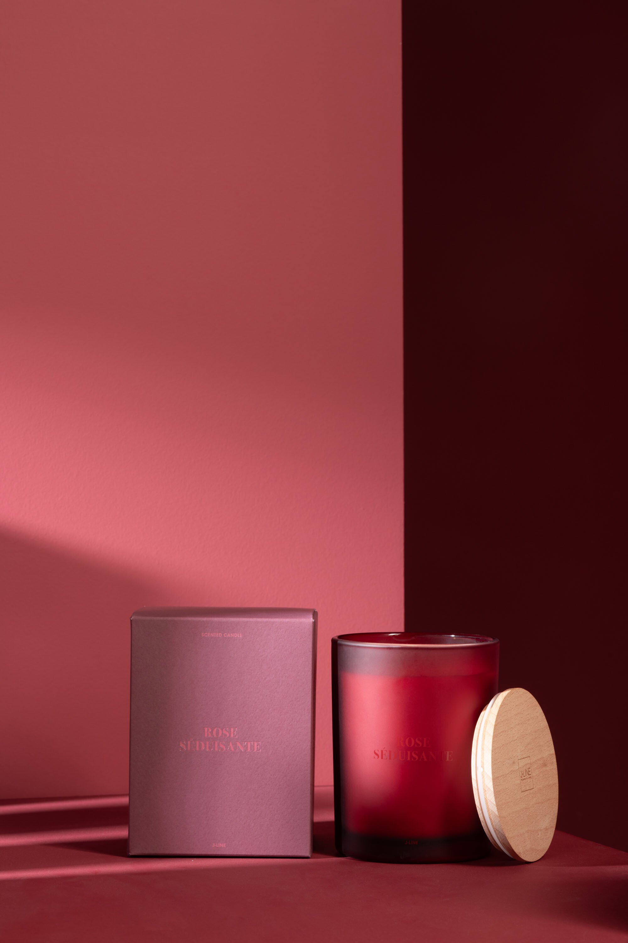 J-Line geurkaars Accords Essentiels - Rose Séduisante - glas - rood - 52U