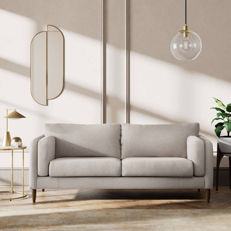 Habitat Newington Fabric 3 Seater Sofa - Stone - Dark Leg
