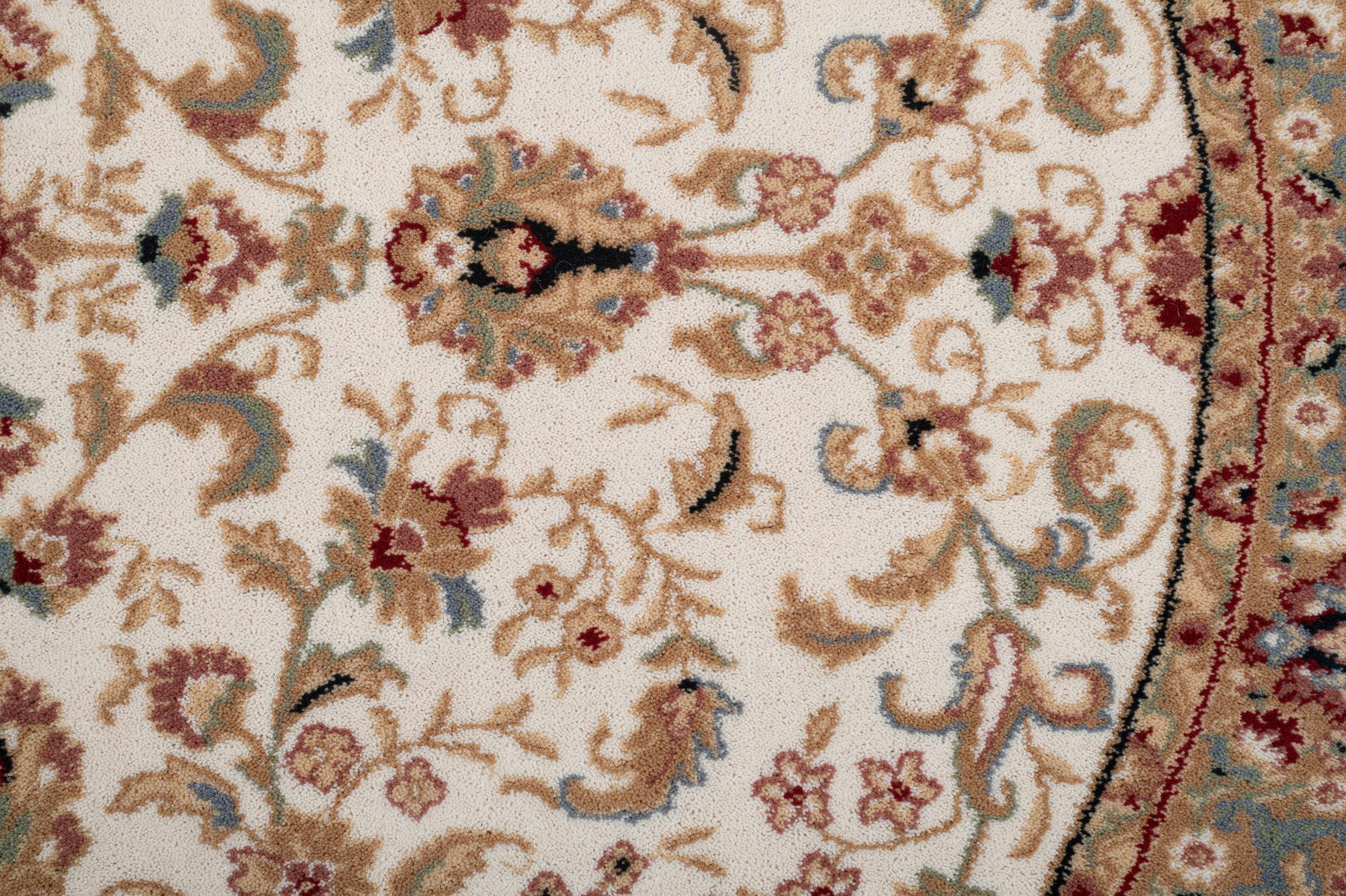 DOLNA - Tapis d'orient floral, tissé, laine naturelle beige Diam 133 cm