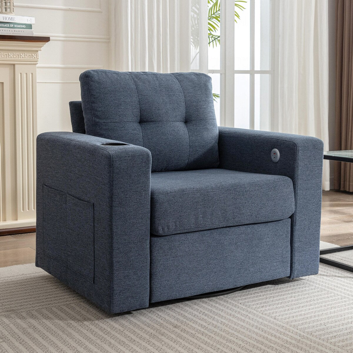 Modern Velvet Swivel Accent Sofa Chair with Drink Holder and USB Port