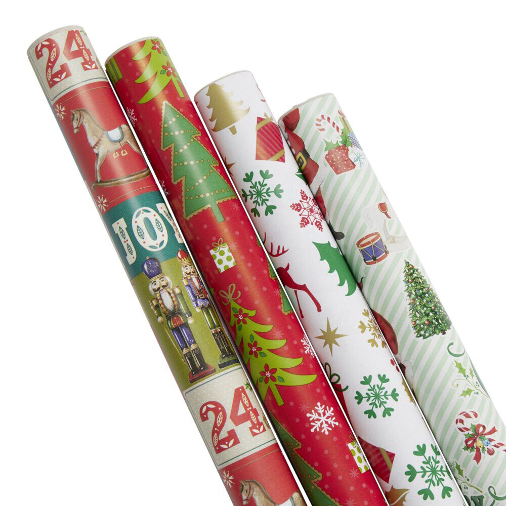 Papier cadeau No&euml;l x4 rouleau 2m (2 modèles)