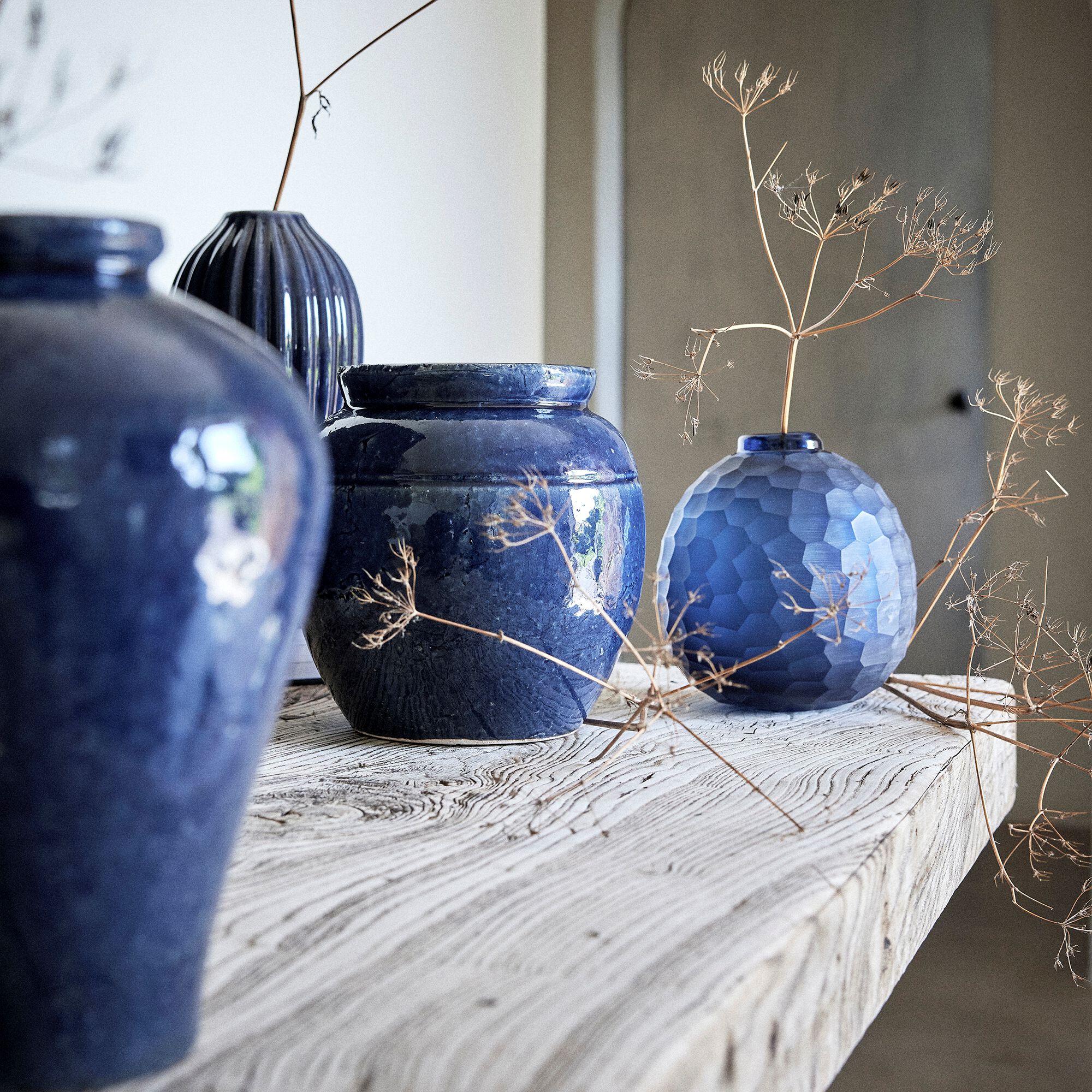 BRUGG - Vase texturé en grès D20xH20cm - bleu