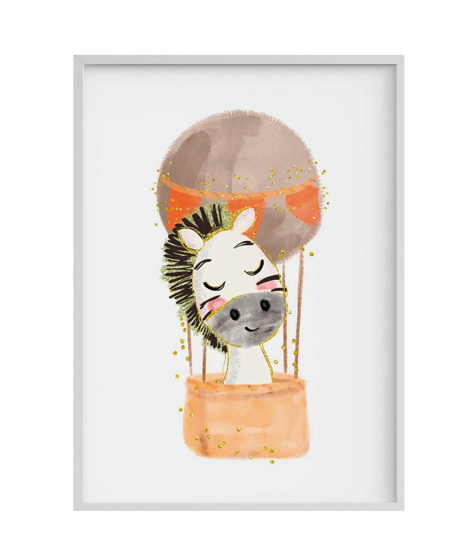 DECOWALL - Impression de zèbre ballon encadrée en bois blanc 43X33 cm