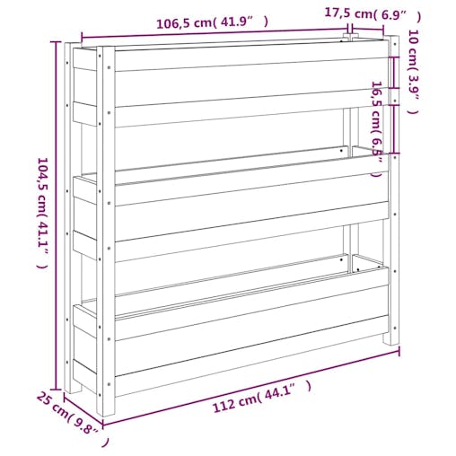 NNEVL Planter White 112x25x104.5 cm Solid Wood Pine