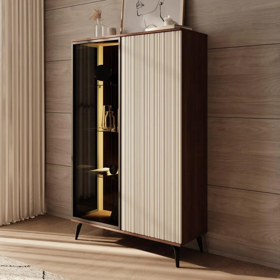 Meubella - Riverhead - Vitrinekast - Beige/Eiken - 103x39x162 cm