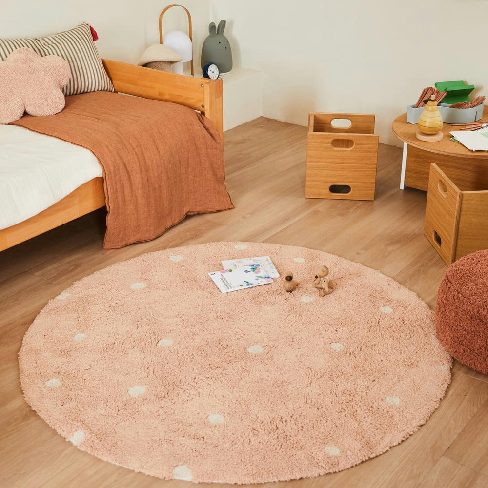MUSHROOMS HUNTS - Tapis lavable Rond Dot Rose