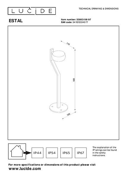 Borne extérieur ESTAL en aluminium avec LED intégré - Rouille - Lucide