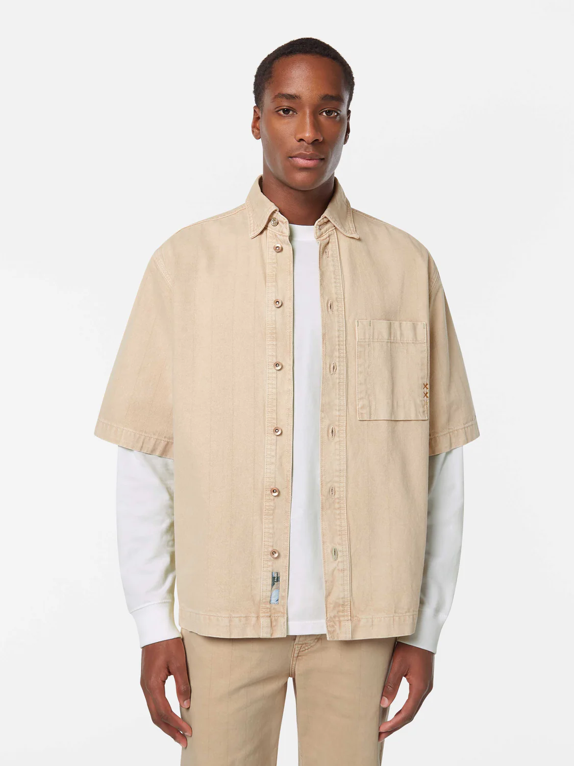 Short-Sleeve Washed Denim Shirt | Desert Sand