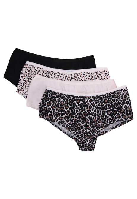 Womens 4pk Brown Leopard Print Shorts Briefs
