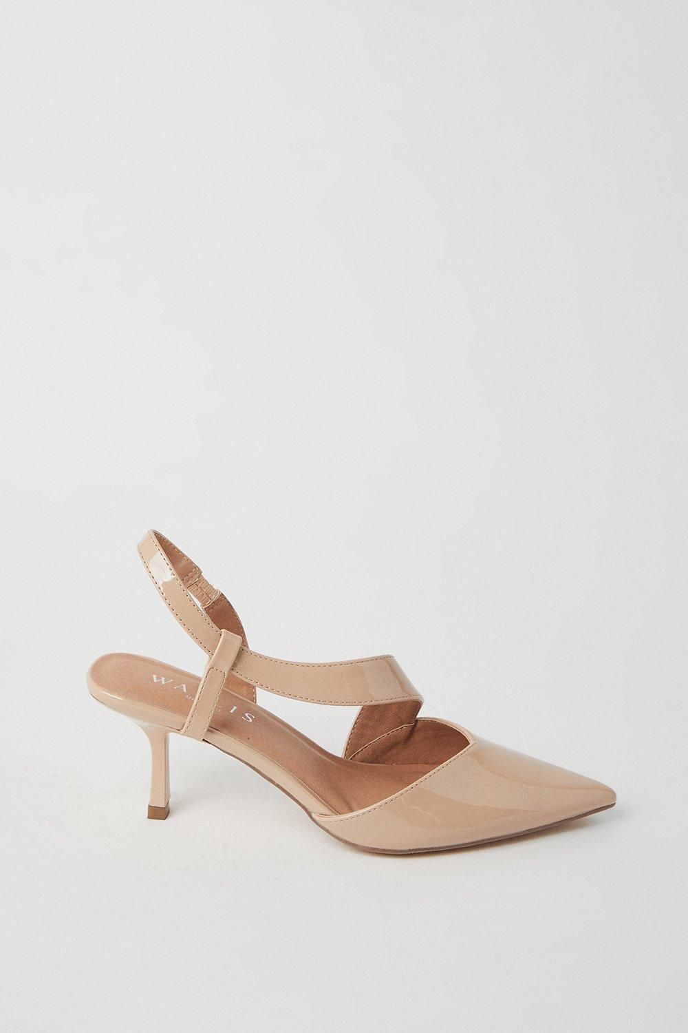 Wallis Evelyn Asymmetric Slingback Kitten Heel Court Shoes