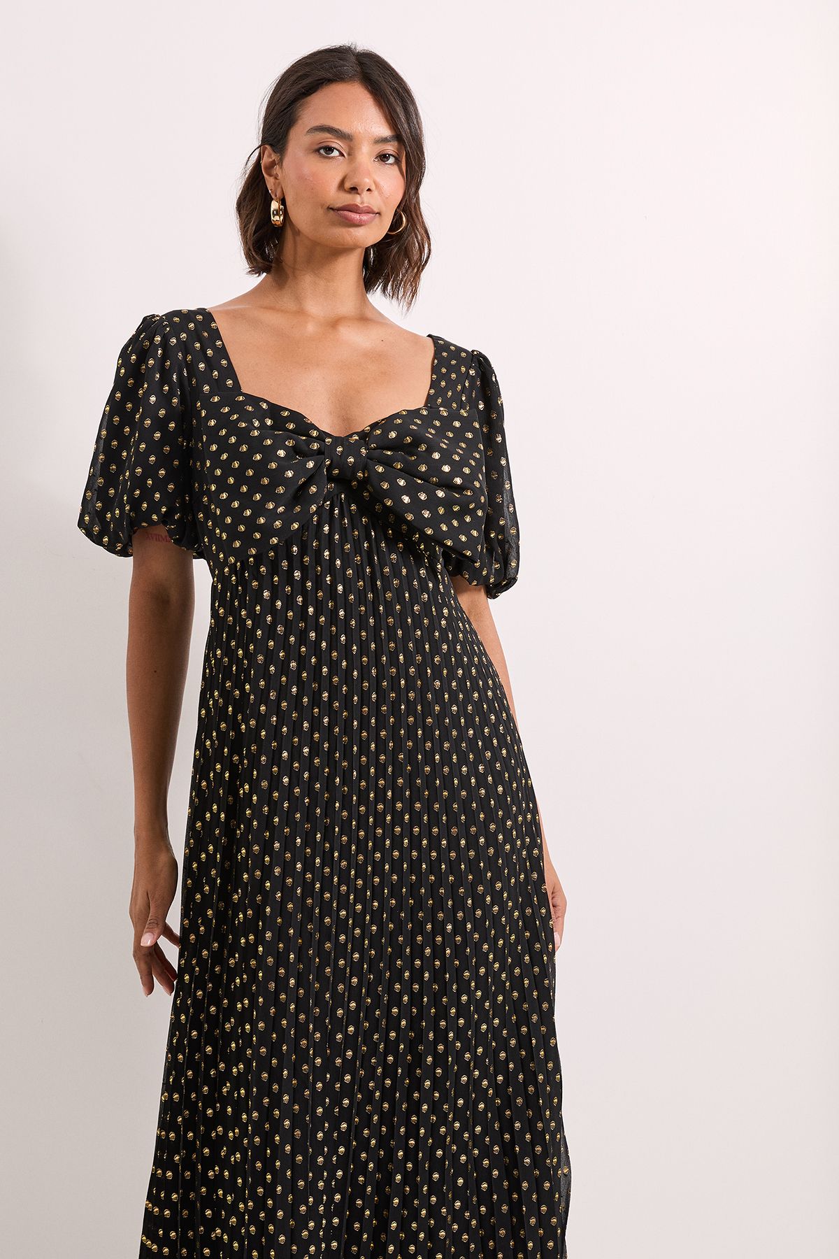 Dorothy Perkins DP Luxe Bow Front Puff Sleeve Metallic Midaxi Dress