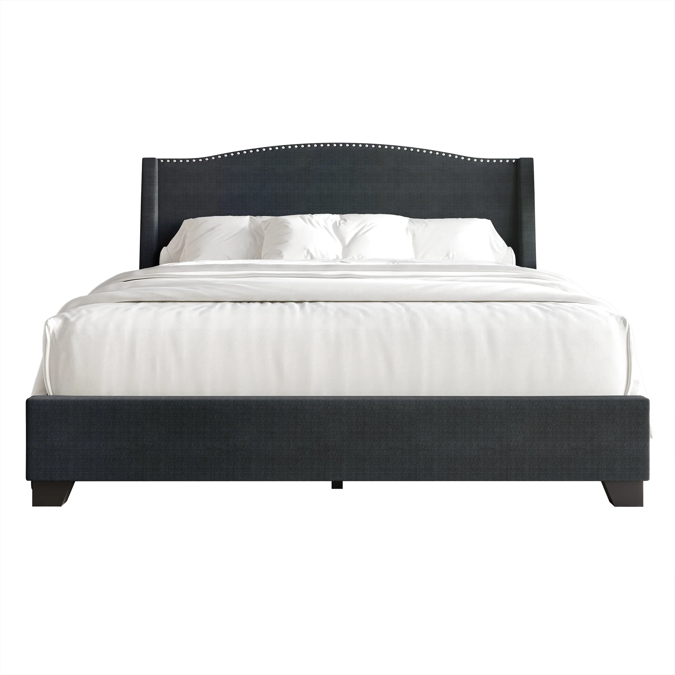 CraftPorch Elegant Chrome Nailhead Wingback Upholstered Bed with Drawers