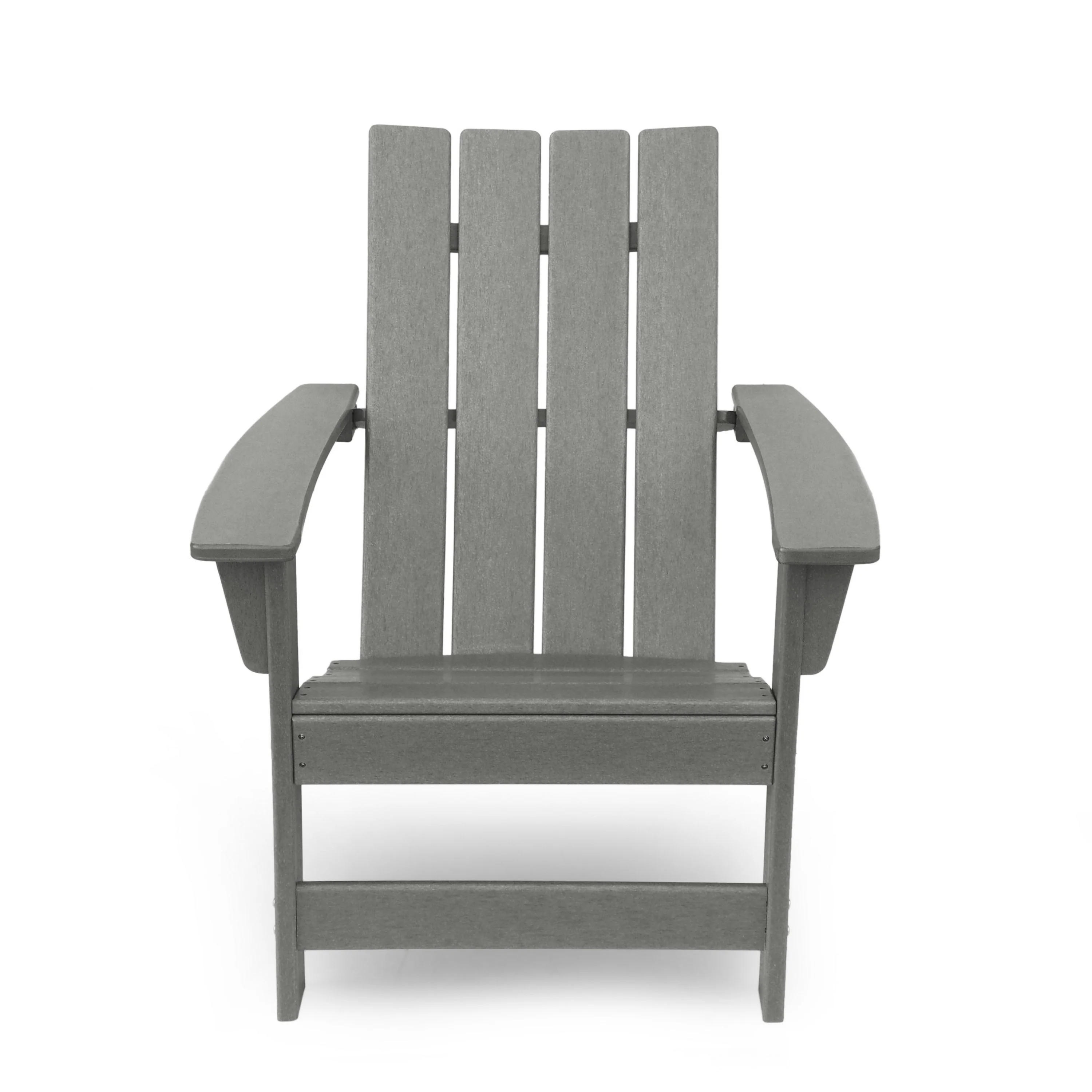 Elisa Outdoor Adirondack Chair, Gray Resin, Slat Panel Back and Seat