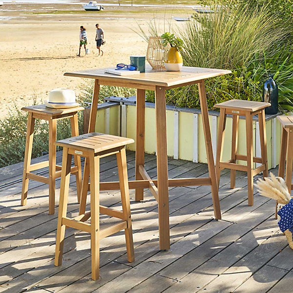 Lot de 2 tabourets hauts de jardin Tiwi en acacia