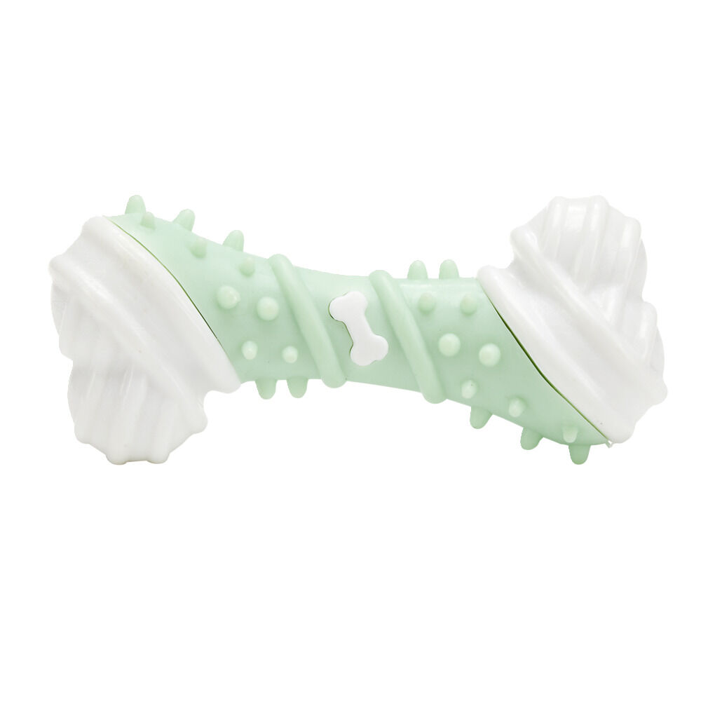 Jouet forme os pour chien à picots blanc et vert pastel L12,3cm