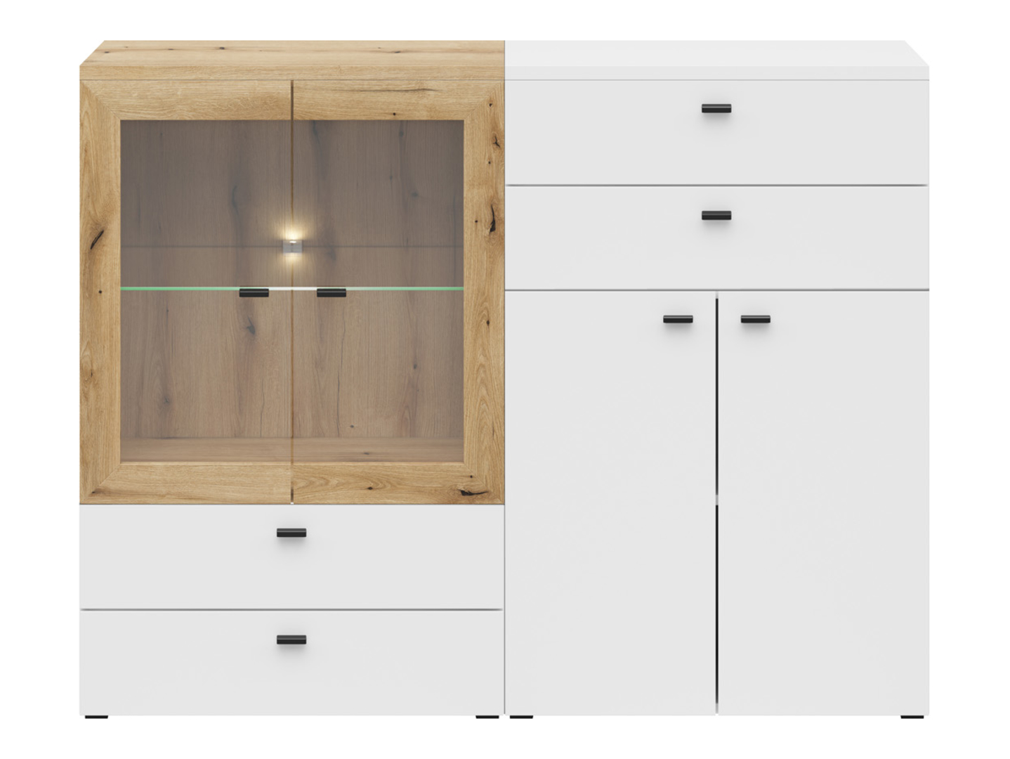 Witryna System64 128 cm z 4 szufladami i 4 drzwiami biały/dąb coast evoke