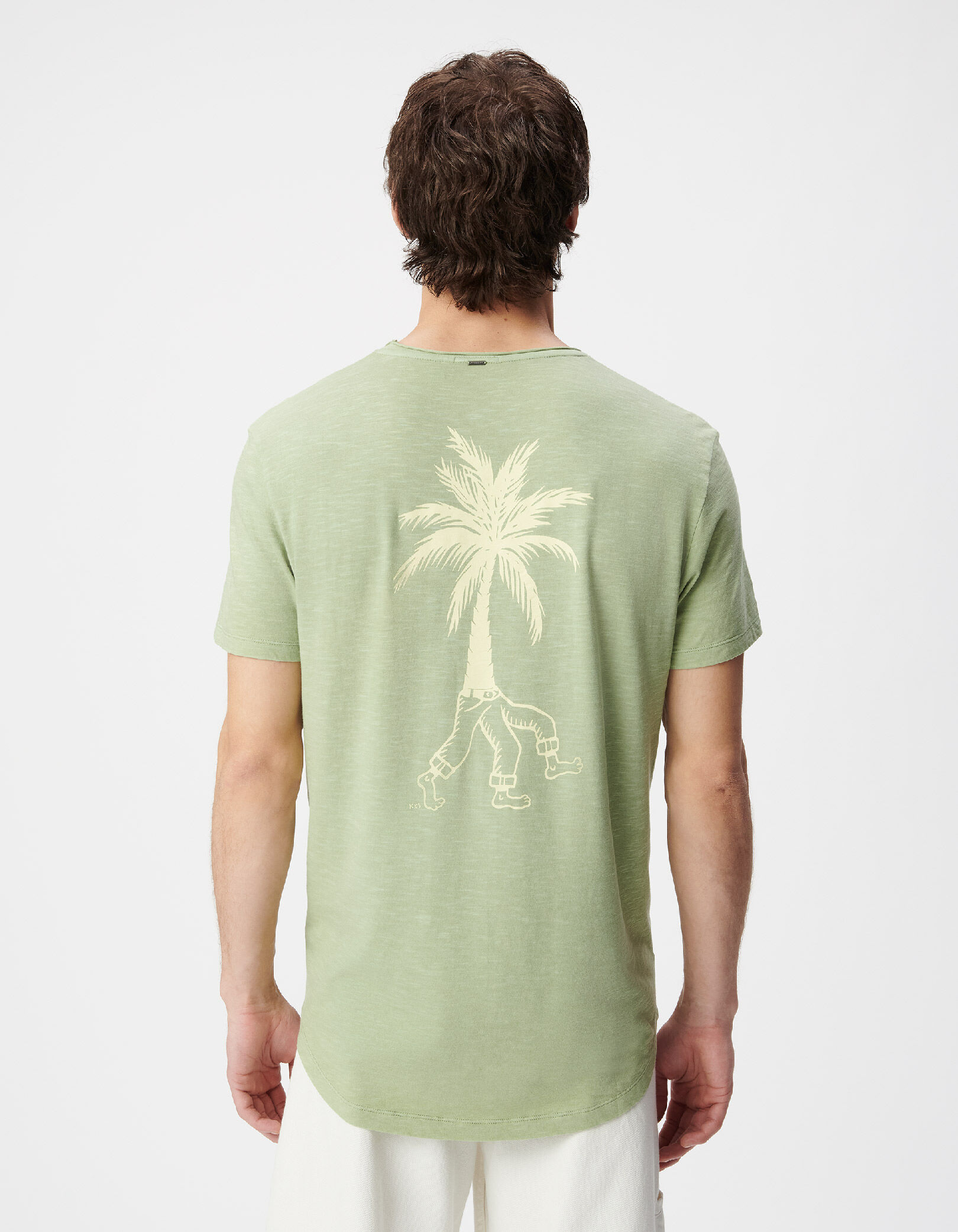T-shirt col rond vert coton bio visuel palmier Homme
