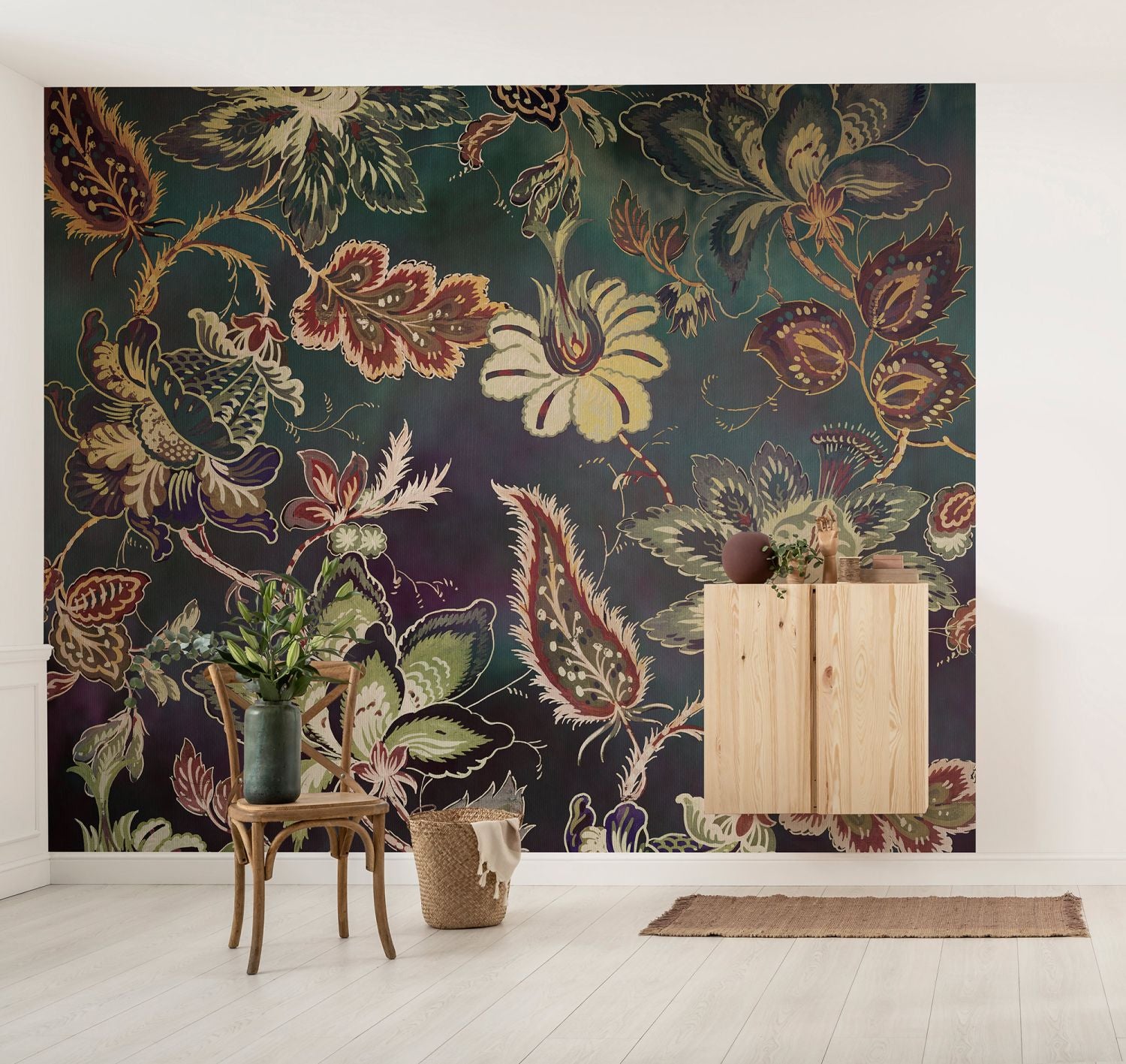 Komar fotobehang vintage bloemen donkerblauw - 300 x 250 cm - 610013