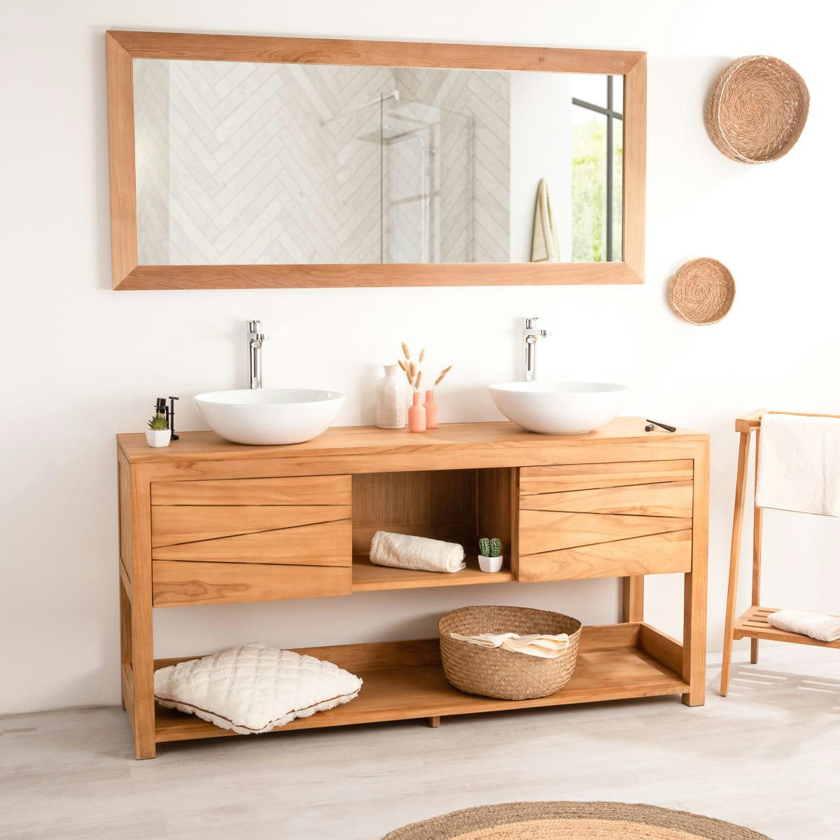 - Meuble sous vasque de salle de bain en teck L160cm