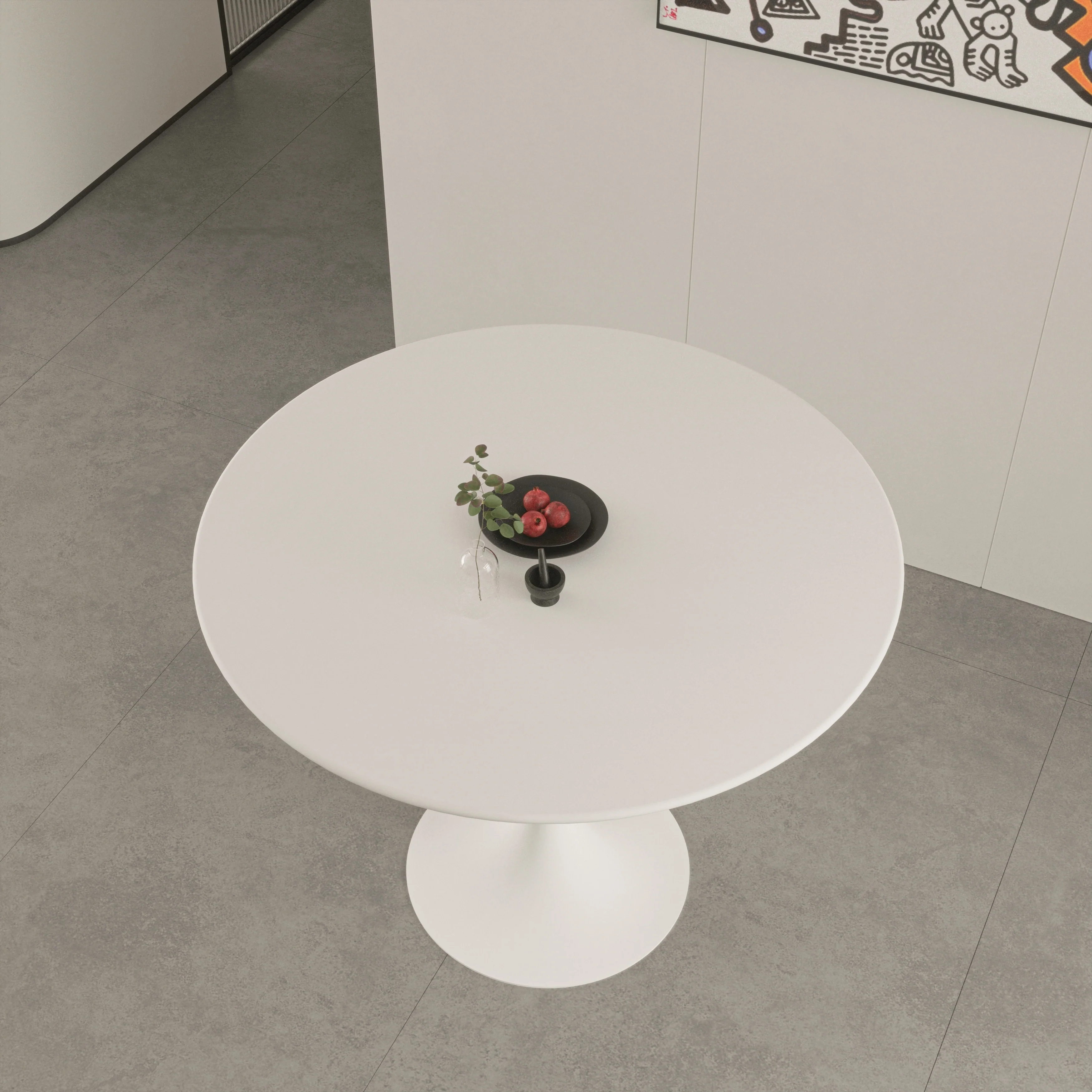 White Round Dining Table, Tulip Table Kitchen Dining Table 2-4 People with MDF Table Top & Pedestal Base