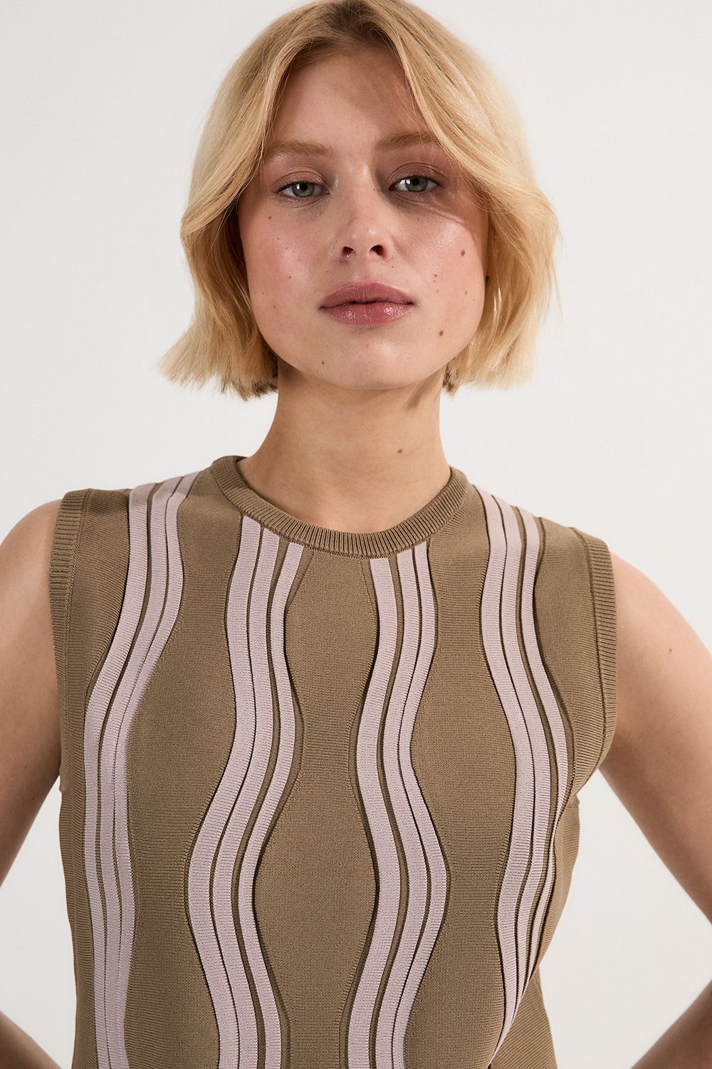 KarenMillen Contrast Wave Knit Top With Fringing