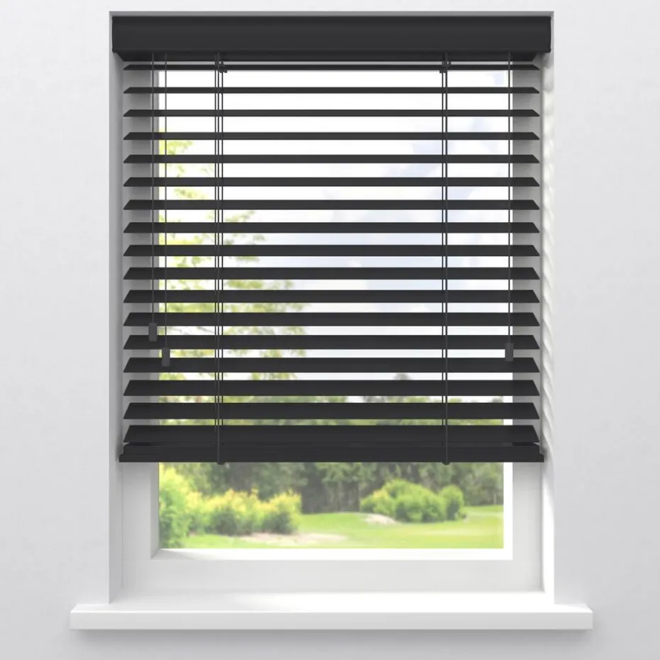 Kwantum Houten Jaloezieën | Jaloezieën | Fenstr Houten Jaloezie Wout  50mm Zwart