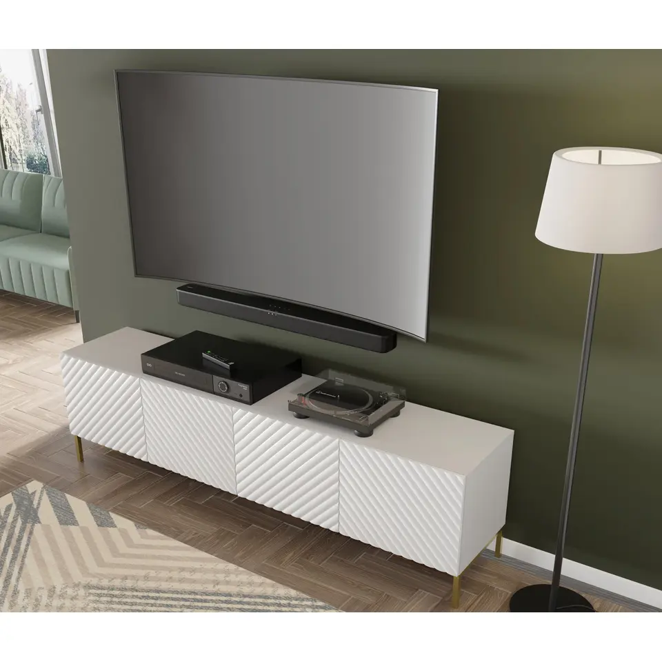 SURF TV-meubel 4D 200 cm hoogglans wit gouden frame