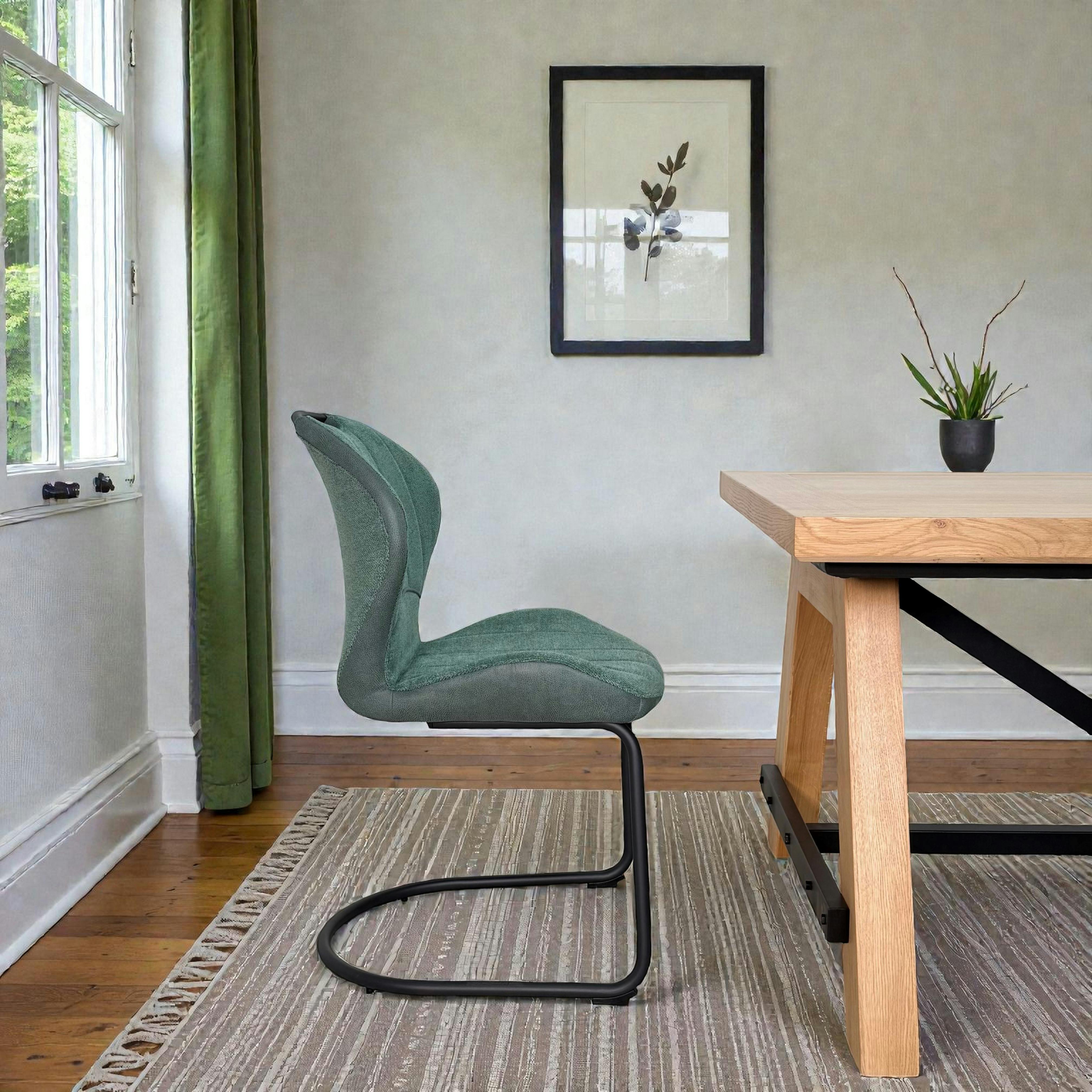 Chaise pied luge bi-matière en tissu vert (lot de 2) LIGURIE