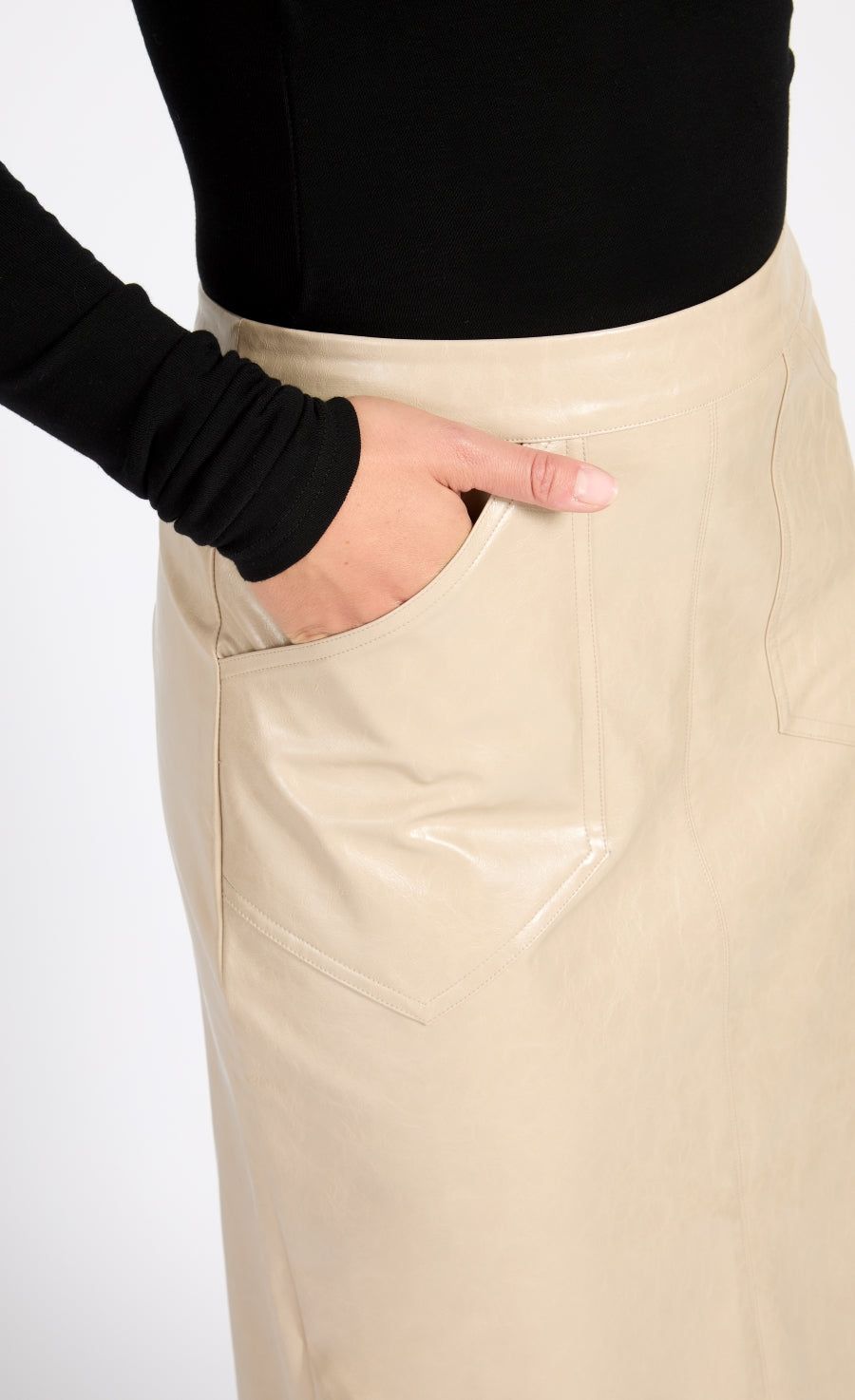 Little Mistress Oatmeal Cracked PU Midaxi Skirt