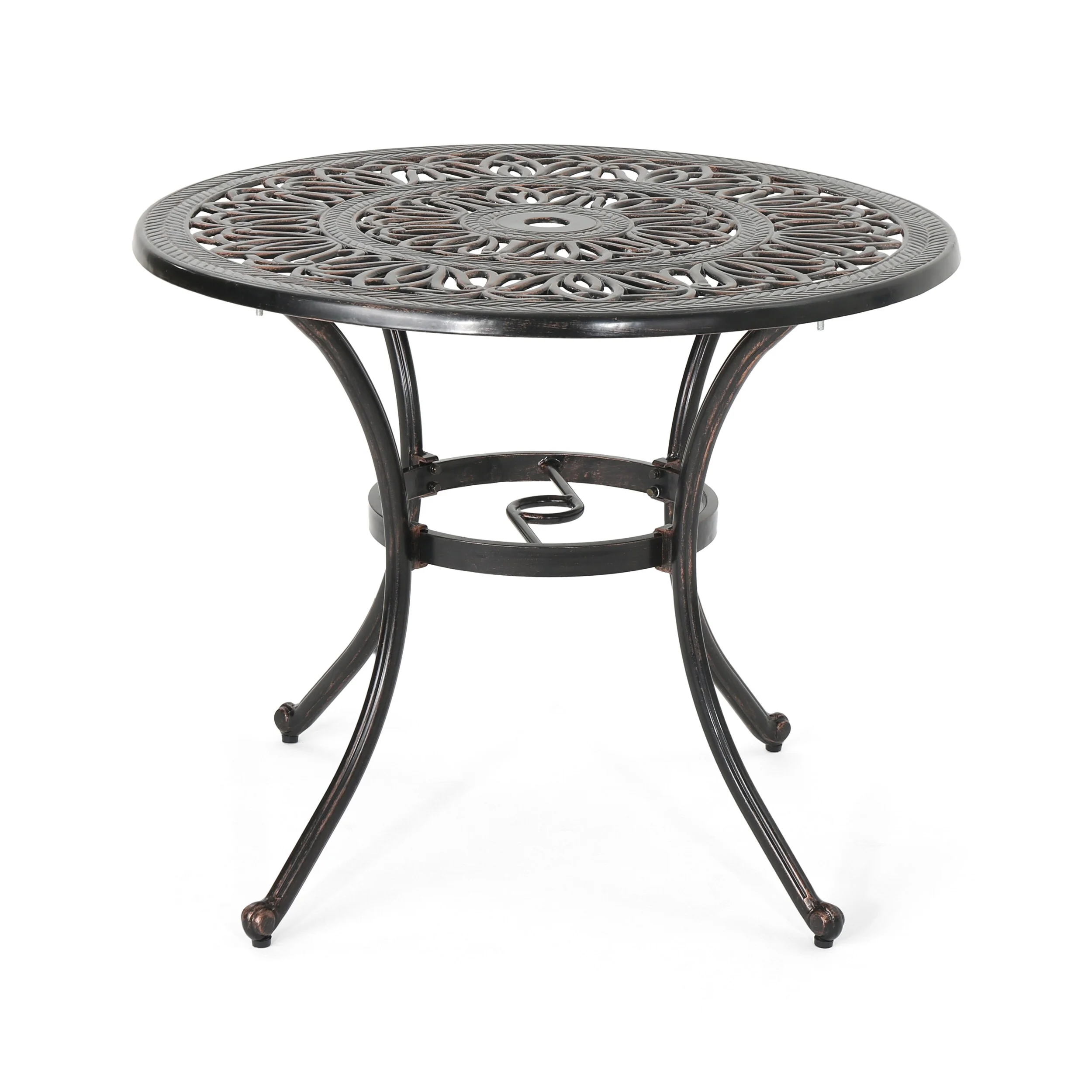 Shaili Outdoor Dining Table, Round 35 Inch Shiny Coppertone Cast Aluminum