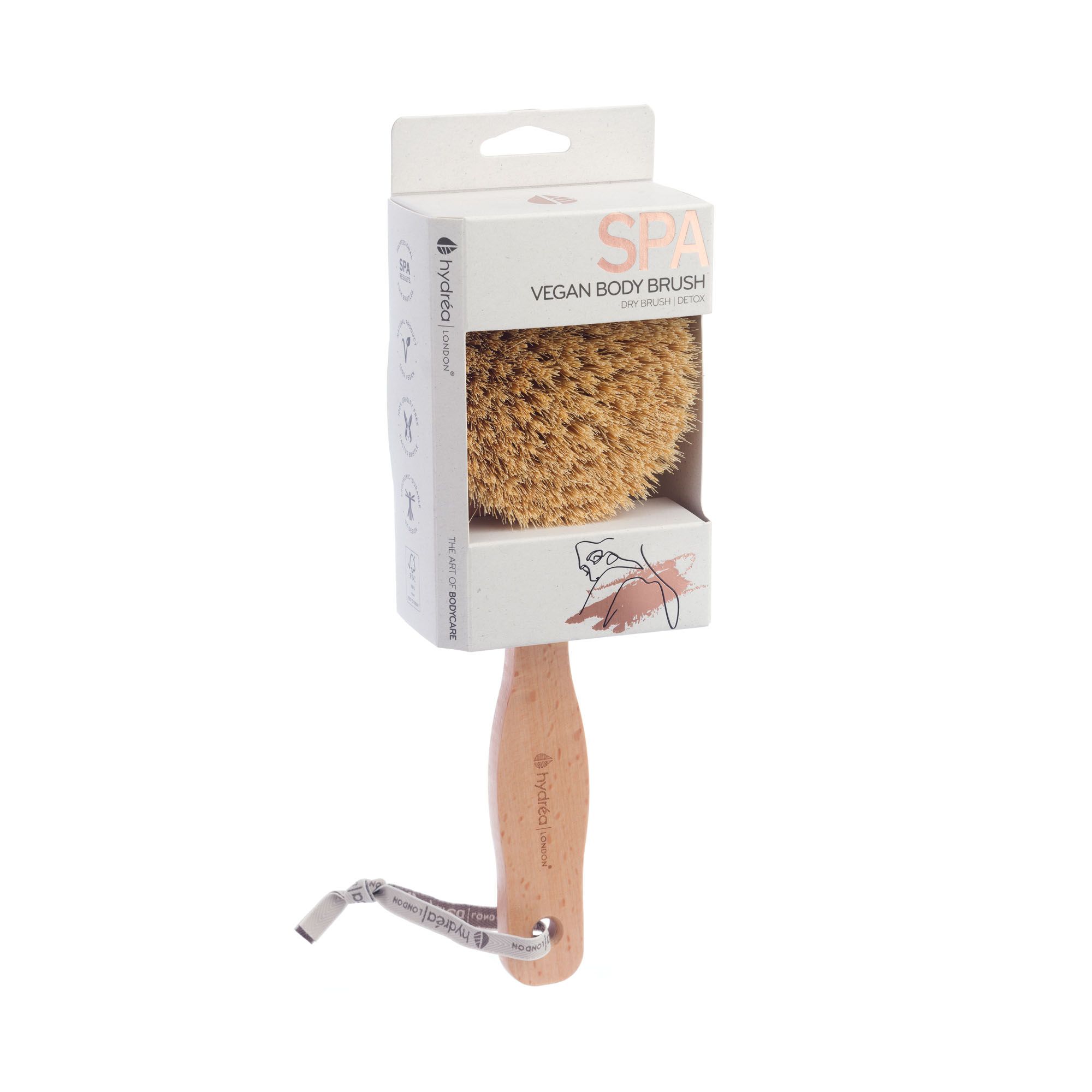 Hydrea London Spa Dry Body Brush with Vegan Cactus Bristle for Firm Exfoliation