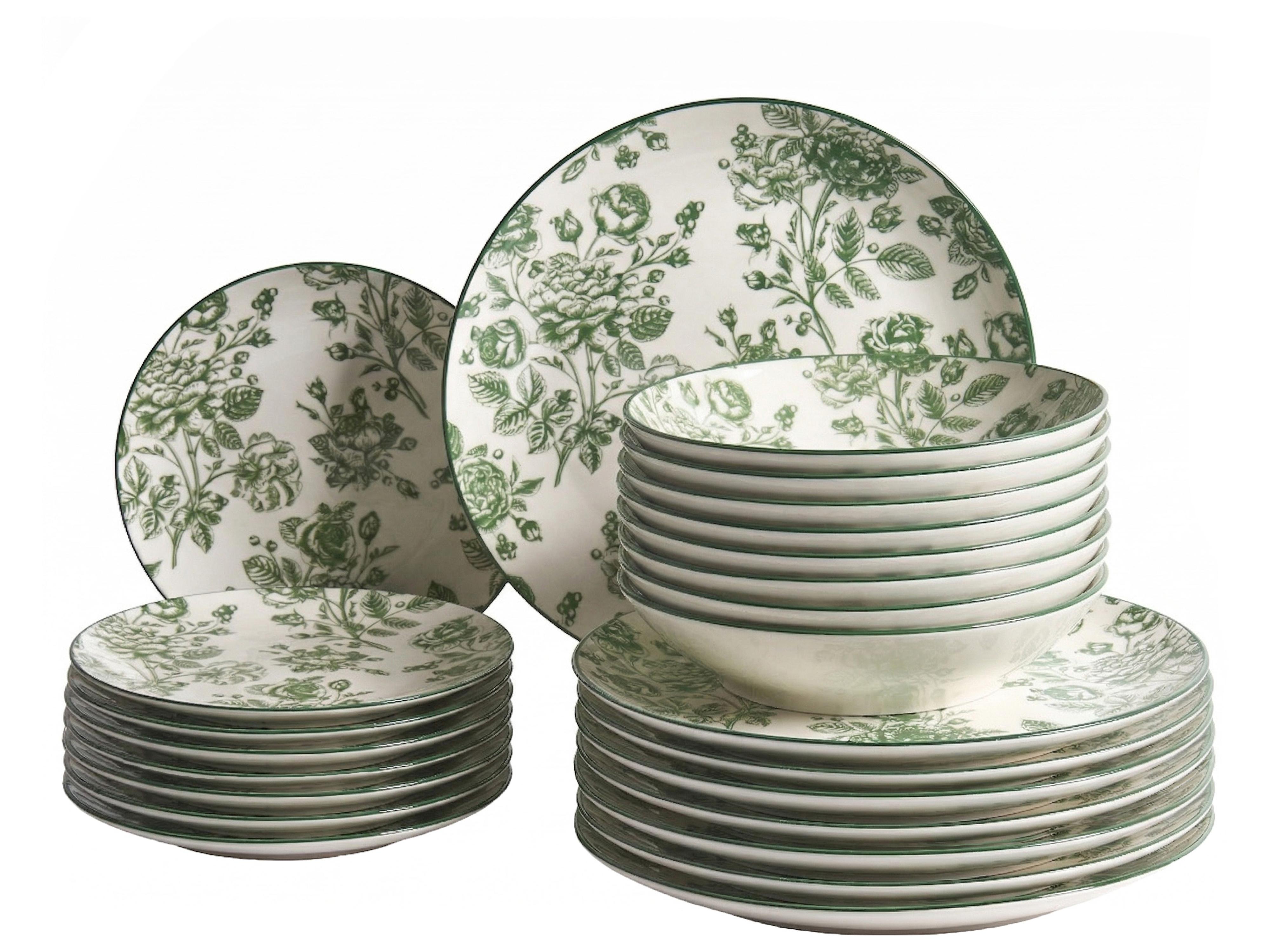 Set of 12 Dinnerware BASIL Porcelain Green